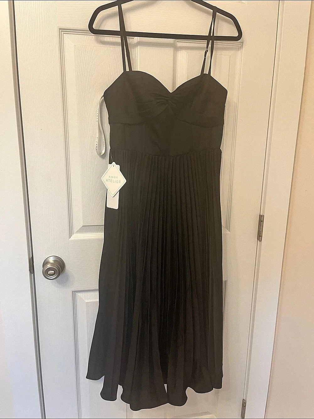 Azazie Atelier Lena Black Pleated Midi Dress